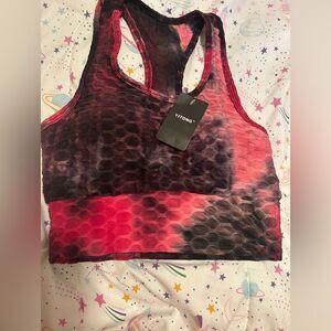 NWT Yitong Pink and Black Geometric Sports Bra with Racerback